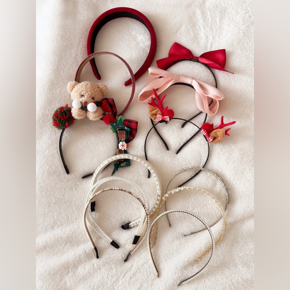 Cute Holiday & Pearl Headband Bundle - Red, Pink, Beige, Gold, White